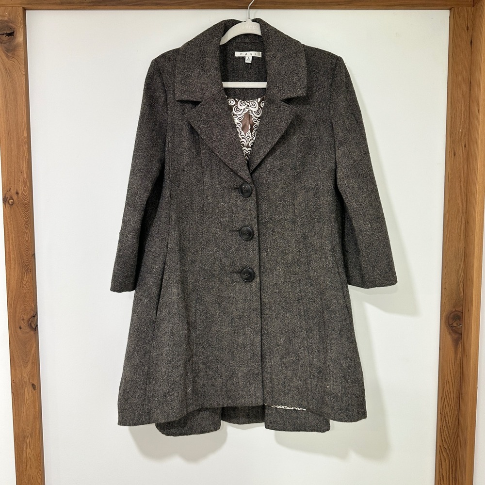 Cabi Wool Blend Swing Coat Brown Tweed Style 169 Women Size 4 Mid Length Flared